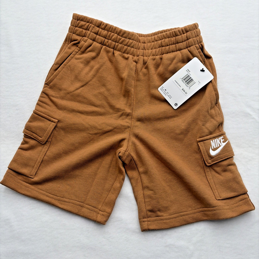 Nike Fleece Cargo Sweat Shorts Boys Large 6-7 Years Flax Brown Activewear NEW